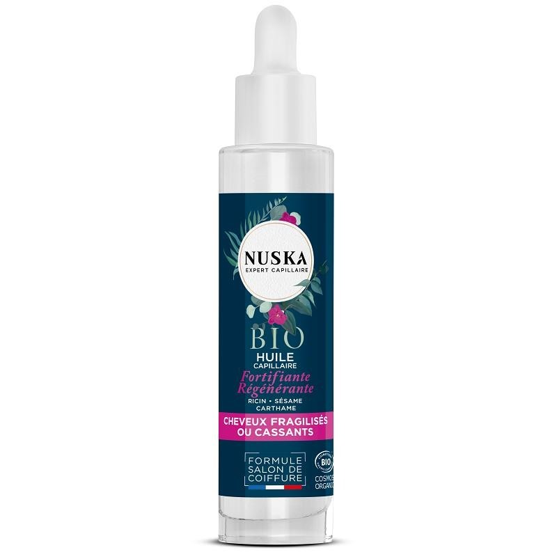 Huile capillaire fortifiante bio de Nuska pour cheveux cassants