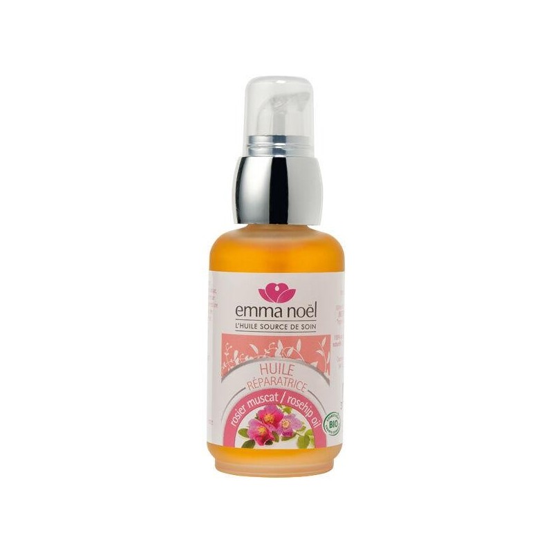 Huile végétale bio de rosier muscat pour régénérer la peau et atténuer les cicatrices.
