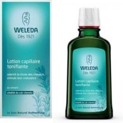 Lotion capillaire tonifiante bio au romarin Weleda pour stimuler la pousse des cheveux et prévenir la chute.