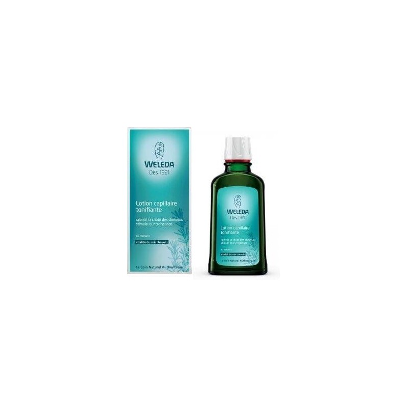 Lotion capillaire tonifiante bio au romarin Weleda pour stimuler la pousse des cheveux et prévenir la chute.