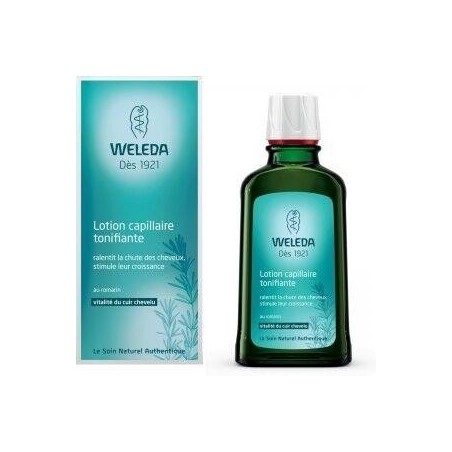 Lotion capillaire tonifiante bio au romarin Weleda pour stimuler la pousse des cheveux et prévenir la chute.