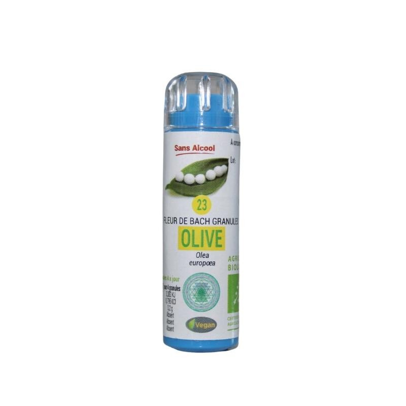 Flacon de Fleur de Bach Olivier (Olive) Kosmeo - aide à l'énergie et au bien-être sans alcool