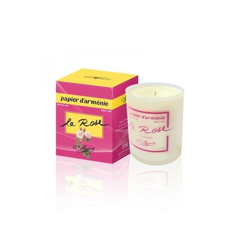 Bougie rose Papier d'Arménie en cire végétale EcoCert pour parfumer et assainir les intérieurs