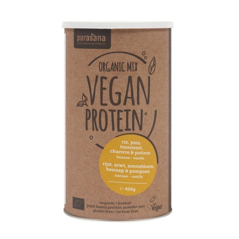 Mix de protéines végétales bio Purasana goût banane vanille