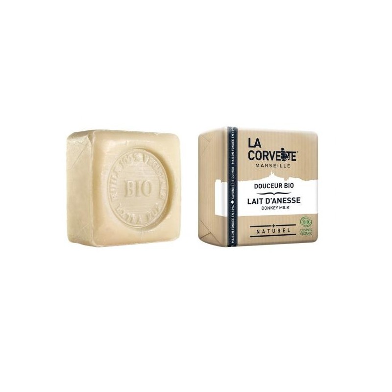 Savon Douceur Bio au lait d'ânesse de La Corvette pour une hydratation douce et naturelle.