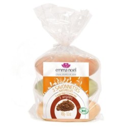 3 savonnettes bio Emma Noël à l'argile colorée pour peau douce et équilibrée