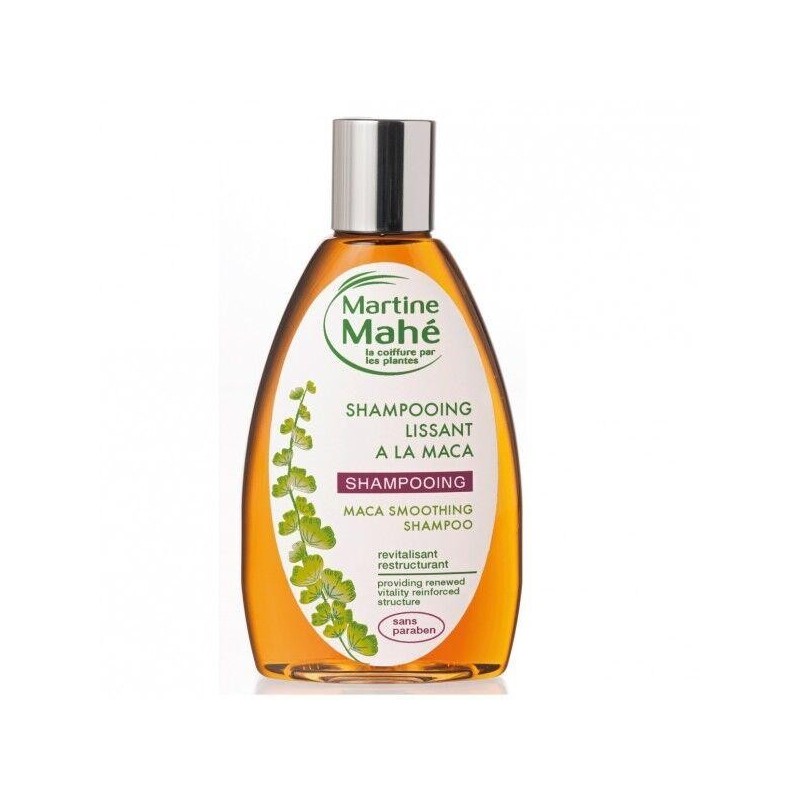 Shampoing lissant à la maca Martine Mahé pour des cheveux soyeux et disciplinés.