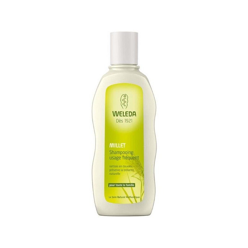 Shampoing usage fréquent au millet de Weleda pour des cheveux brillants et doux.