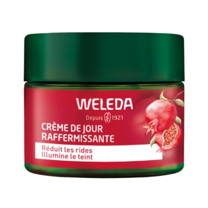 Crème de Jour Raffermissante Weleda avec Grenade et Maca pour une peau éclatante et anti-âge.