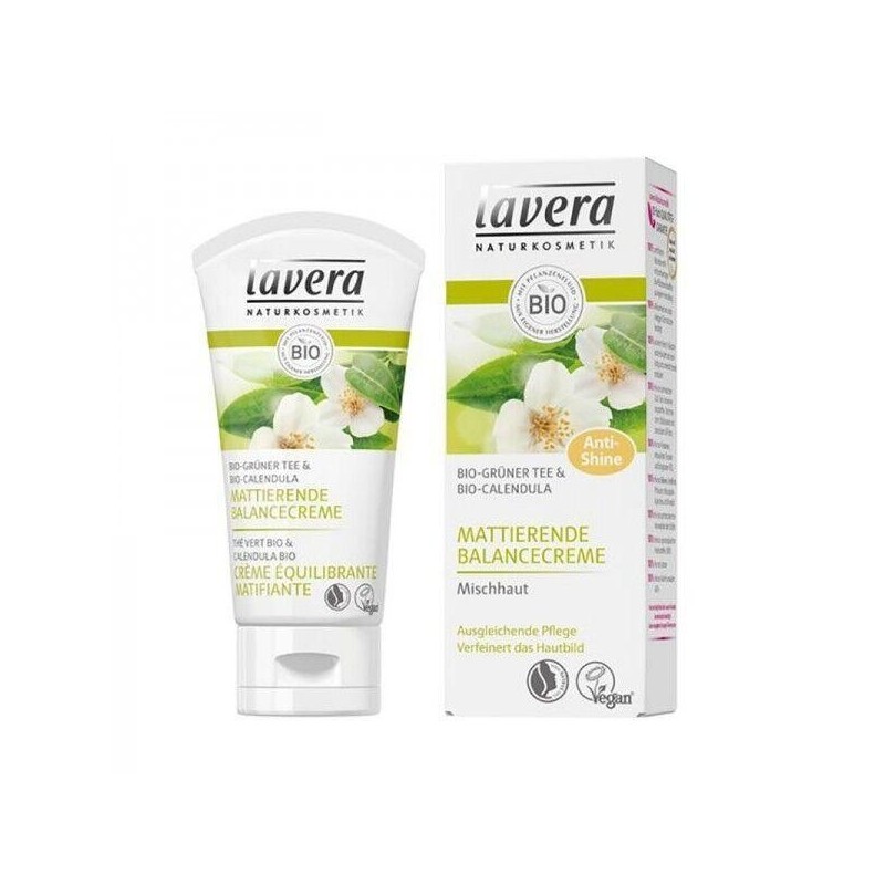 Crème équilibrante matifiante au thé vert bio de Lavera pour une peau hydratée et matifiée