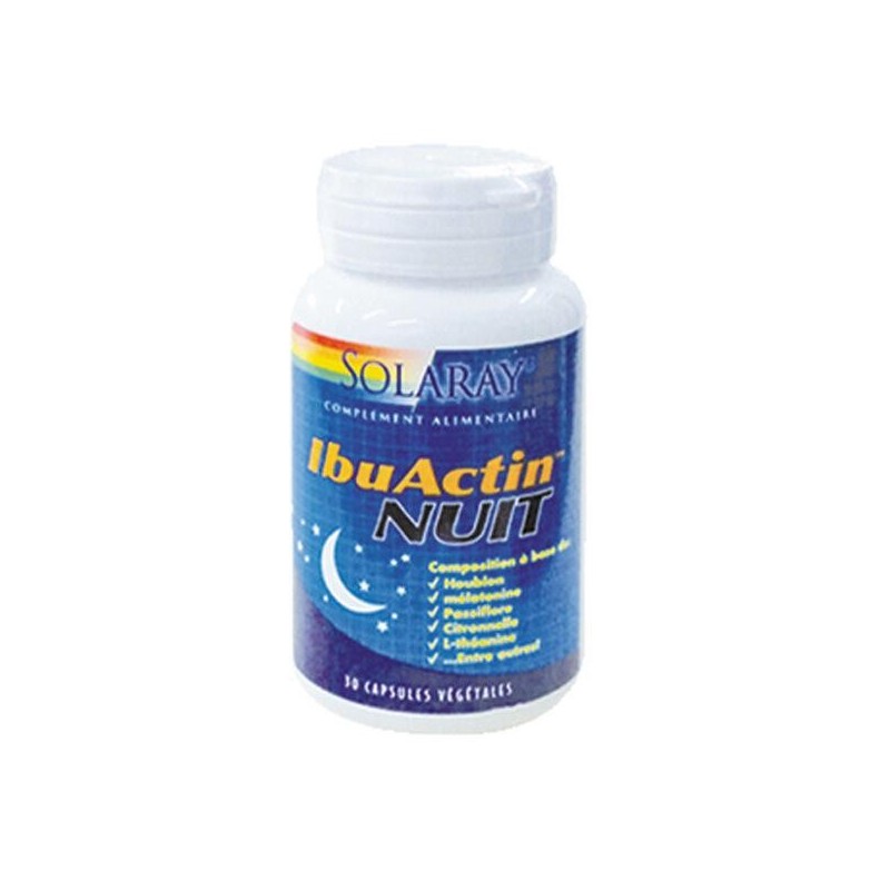 Complément alimentaire IbuActin Nuit Solaray pour favoriser le sommeil et l'adaptation au décalage horaire