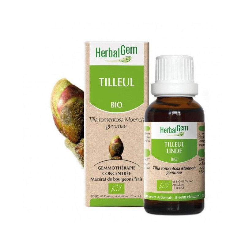 Flacon de macérat glycériné de bourgeons de tilleul bio HerbalGem pour favoriser le sommeil et la détente