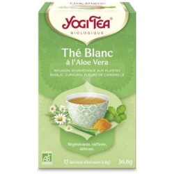 Thé blanc à l'Aloe Vera bio de Yogi Tea pour une peau hydratée et un bien-être naturel.