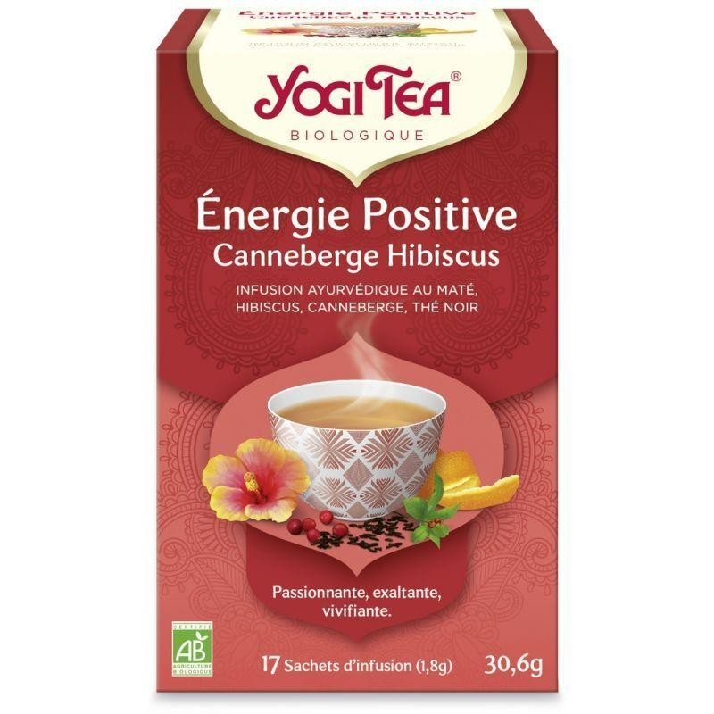 Infusion ayurvédique Energie positive Yogi Tea - Canneberge et hibiscus bio pour revitaliser votre journée.