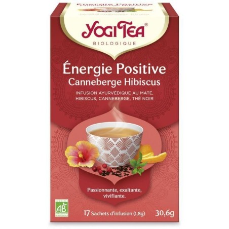 Infusion ayurvédique Energie positive Yogi Tea - Canneberge et hibiscus bio pour revitaliser votre journée.