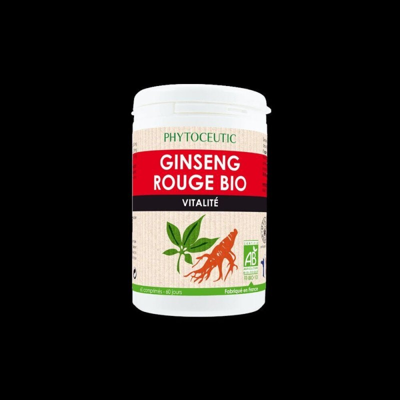 Boîte de 60 gélules de Ginseng rouge bio Phytoceutic pour améliorer le tonus et la vitalité