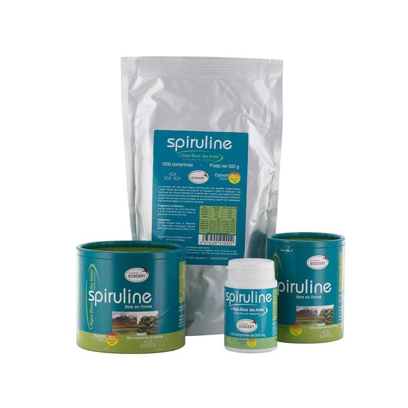 Spiruline 500 mg certifiée Ecocert de Flamant Vert