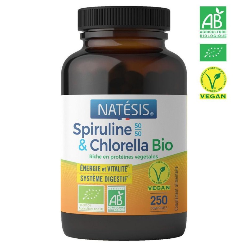 Flacon de Spiruline and Chlorella bio and Vegan de Natésis