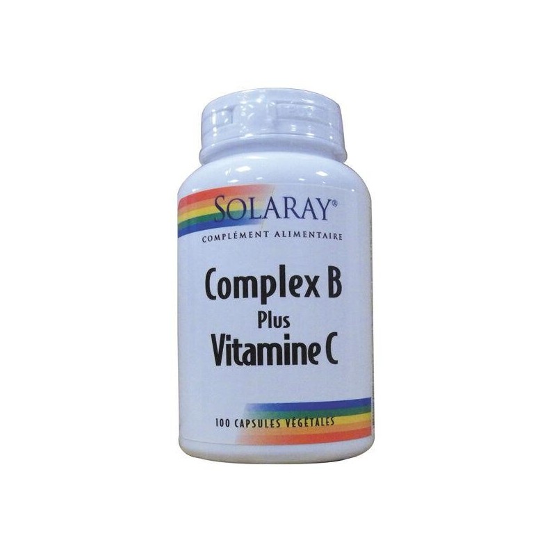 Complément alimentaire Solaray Complex B + Vitamine C 100 capsules pour énergie et immunité