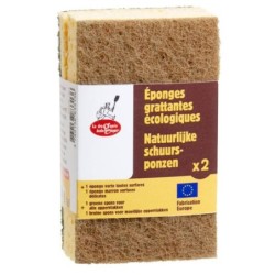 Eponges grattantes écologiques verte et marron en display