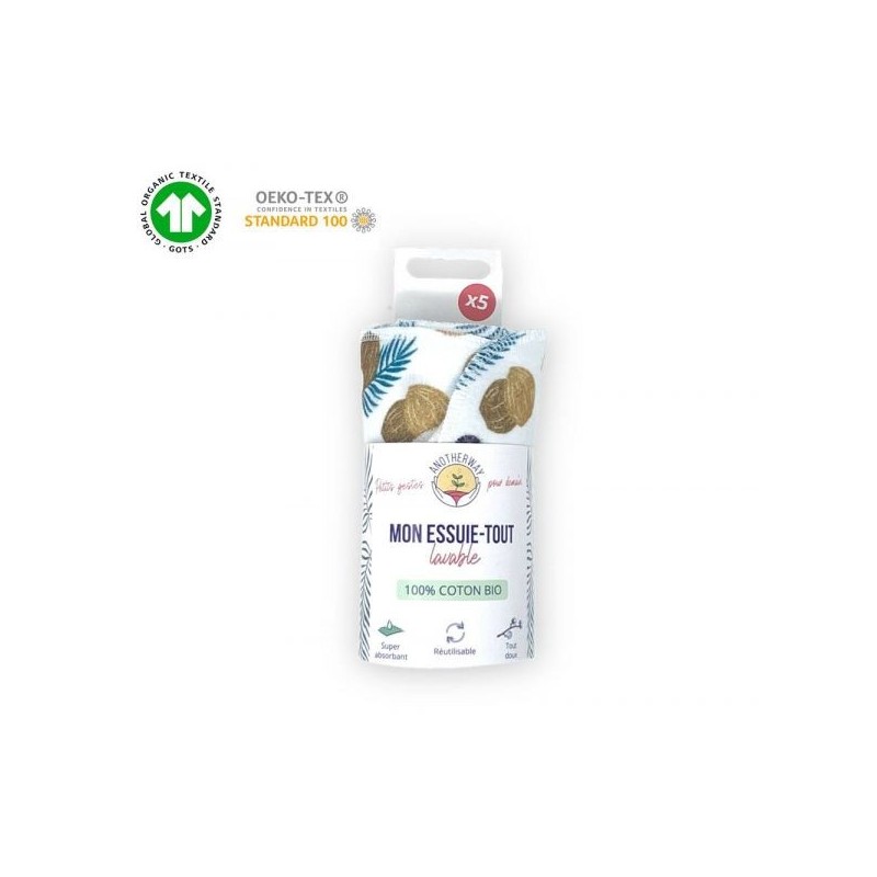 Essuie-tout lavables 24 x 24 cm Coton 100% Lot de 5