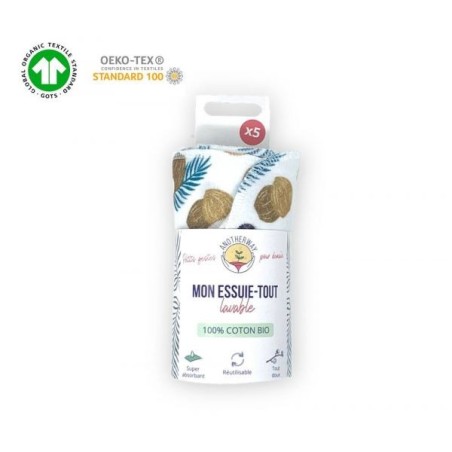Essuie-tout lavables 24 x 24 cm Coton 100% Lot de 5